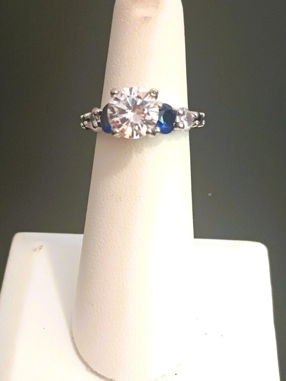 Silver Navy Solitaire Cocktail Ring 4.5 7 Stone Ring